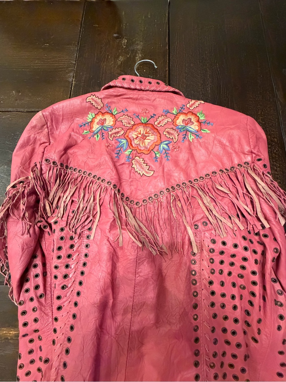 Double D Ranch Pink Embroidered Fringe Leather Jacket - Picture 2 of 11